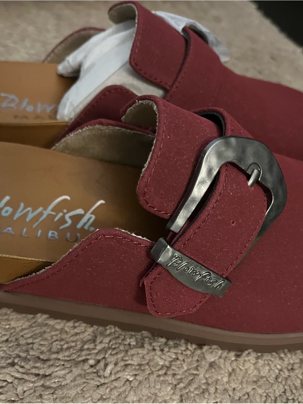 Blowfish Burgundy Suede Buckle Slide Mules
